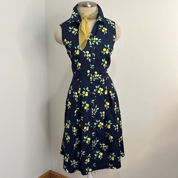 Charter Club Women's Blue Shirt Dress Size 6 Lemon Novelty Print Rockabilly - Picture 14 of 15